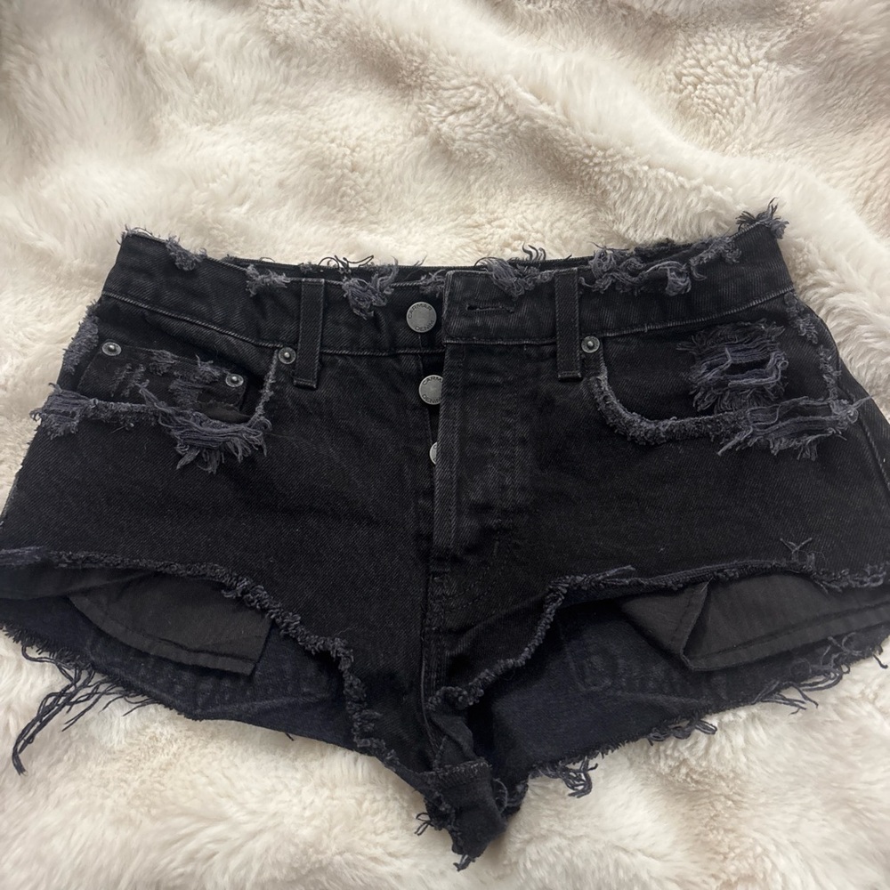 Black Distressed low-Waist Denim Shorts